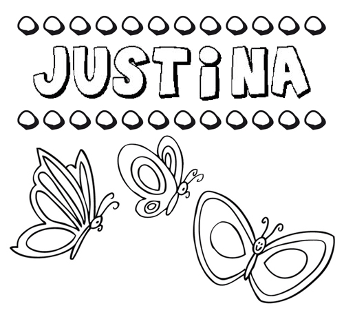 Desenho do nome Justina para imprimir e pintar. Imagens de nomes