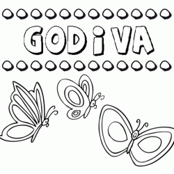 Desenho do nome Godiva para imprimir e pintar. Imagens de nomes