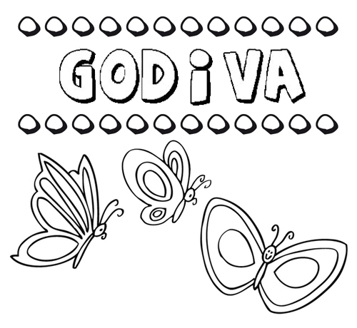 Desenho do nome Godiva para imprimir e pintar. Imagens de nomes
