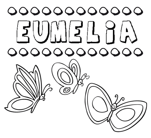 Desenho do nome Eumelia para imprimir e pintar. Imagens de nomes