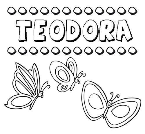 Desenho do nome Teodora para imprimir e pintar. Imagens de nomes