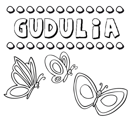 Desenho do nome Gudulia para imprimir e pintar. Imagens de nomes