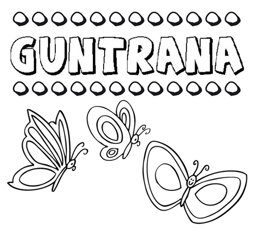Desenho do nome Guntrana para imprimir e pintar. Imagens de nomes