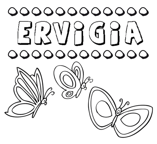 Desenho do nome Ervigia para imprimir e pintar. Imagens de nomes