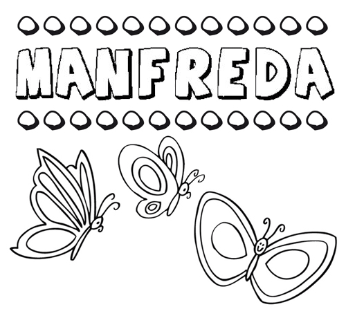 Desenho do nome Manfreda para imprimir e pintar. Imagens de nomes
