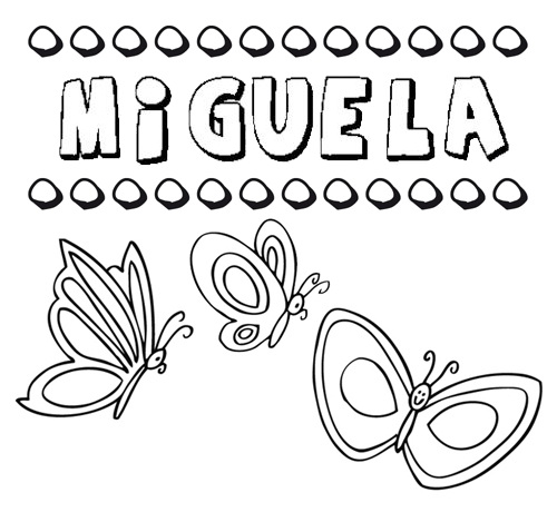 Desenho do nome Miguela para imprimir e pintar. Imagens de nomes
