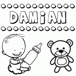 Nome Damián para pintar. Desenhos de todos os nomes para colorir