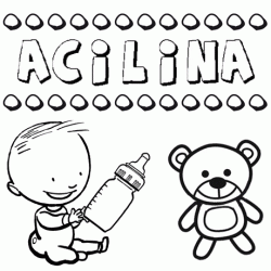 Nome Acilina para pintar. Desenhos de todos os nomes para colorir