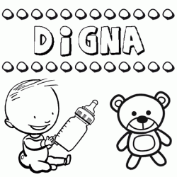 Nome Digna para pintar. Desenhos de todos os nomes para colorir