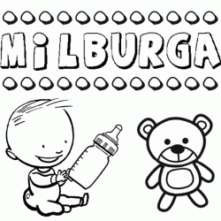 Nome Milburga para pintar. Desenhos de todos os nomes para colorir
